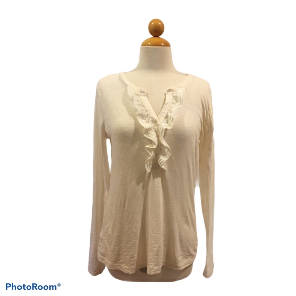 Ann Taylor LOFT Ruffle Long Sleeve Henley